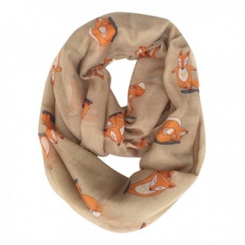GERINLY Cute Fox Print Infinity Loop Scarves For Women - Light Coffee - CX187322ON4