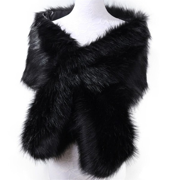 Seven & Nine Service Elegant Handmade Premium Faux Fox Fur Casual- Party/Evening Shawls- Scarf Wraps - Black - CR187TSQRAC