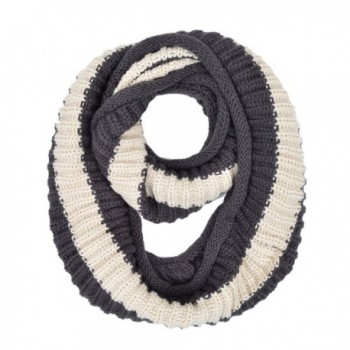 Premium Winter Knit Striped Infinity Loop Circle Scarf - Different Colors Available - Charcoal - CV12CUU4ITN