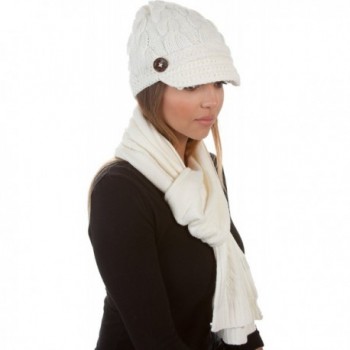 Sakkas Womens 2-piece Cable Knitted Visor Beanie Scarf and Hat Set with Button - Cream - C8117BB6FZH