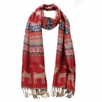 Moonwind Womens Ethnic Fringe Long Wrap Scarf Spring Winter Large Jacquard Shawl - Deer- Red - CU12MBRSOPJ