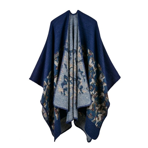 Bakerdani Women's Winter Wrap Blanket Poncho Cape Shawl Cardigans Sweater Coat - Blue - C1187IWRYKR