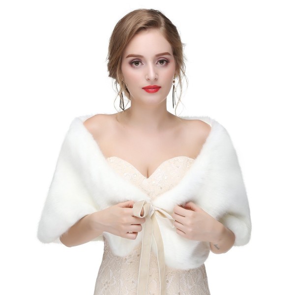 Wowbridal Women's Winter Warm Faux Fur Shawl Coat Jacket Parka Outerwear Tops - White 2 - C61860T7KSX