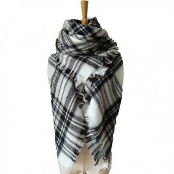 Oops Style Women's Fashion Winter Long Big Warm Plaid Blanket Shawl Scarf for Women - Raw White Gray - C6186EZSG8D