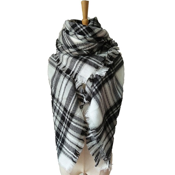 Oops Style Women's Fashion Winter Long Big Warm Plaid Blanket Shawl Scarf for Women - Raw White Gray - C6186EZSG8D