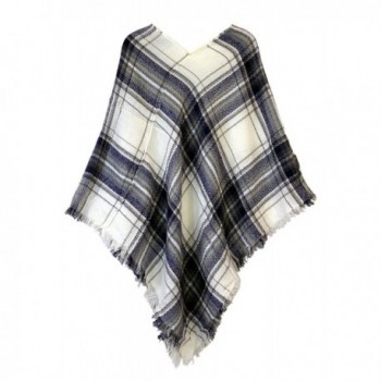 Le Nom Soft Plaid Poncho - Navy - CW12O4TR428