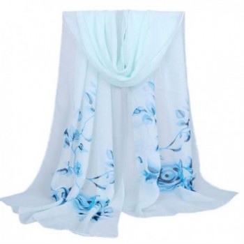 Women's Fashion Long Shawl Buedvo Ladies Chiffon Soft Wrap Flowral Print Scarf (63"x19.7"- Blue) - CF12O67Y2RZ