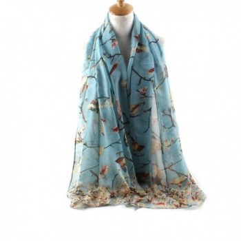 ctshow Spring birds Print Voile Print Scarf Fashionable Women Scarves shawl - Sky Blue - CX18322GXTS