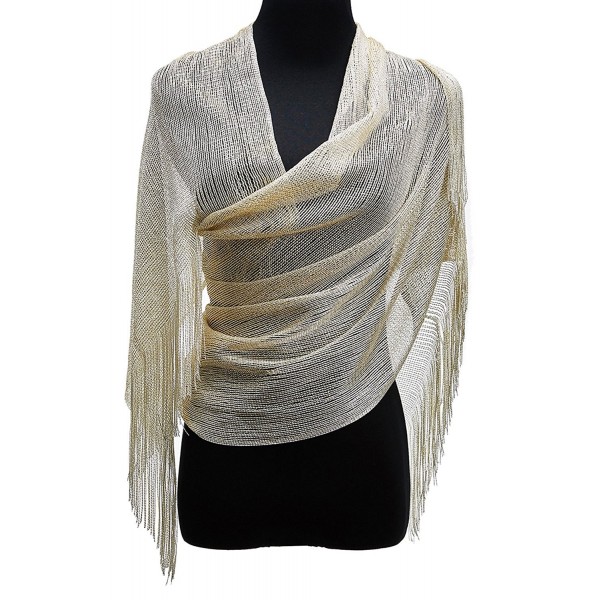 1920s Gatsby Weddings Evening Scarfs-Sheer Glitter Sparkle Piano Shawl Wrap - Champagne - CC12ODXMGON