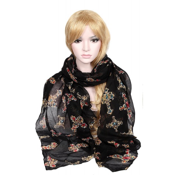 Calonice Black Scarf with artistic Crucifix patterns Stylish shawl 37300 - Black - CG1205NTSF1 Calonice Black Scarf with artistic Crucifix patterns Stylish shawl 37300 - Black - CG1205NTSF1