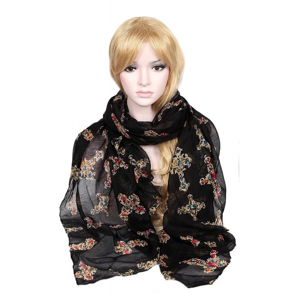 Calonice Black Scarf with artistic Crucifix patterns Stylish shawl 37300 - Black - CG1205NTSF1