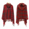 Women Fashion Pashmina Ethnic Aztec Bohemian Tassel Cloak Cape Hooed Plaid Shawl - Red - CX126Z7JTD7