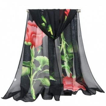 ChikaMika Fashion Scarves for Women Floral Rose Light Weight Long Chiffon Scarves - Black Rose - CO1873NHUN3