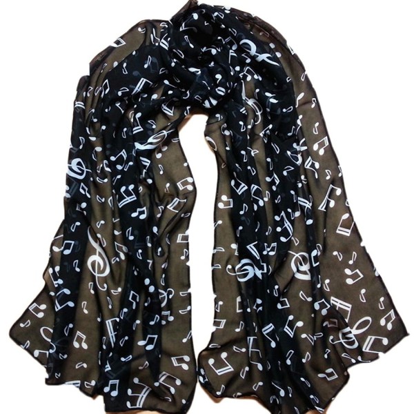 Tenworld Charming Women Lady Musical Note Chiffon Neck Scarf Shawl Muffler - Black - CI12BB4UTDX