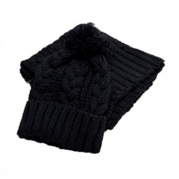 Jelinda Women Warm Knitted Scarf and Hat Winter Set - Black - CY12NYUZ6DJ