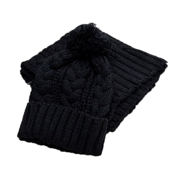 Jelinda Women Warm Knitted Scarf and Hat Winter Set - Black - CY12NYUZ6DJ