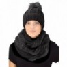 Peach Couture Thick Cable Knit Faux Fur Plush Double Layer Hat Infinity Scarf Set - Black 98 - CV18844AZ9X