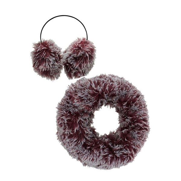 Two-Tone Faux Fur Infinity Scarf & Earmuff Set - Burgundy - CZ128O8QC67