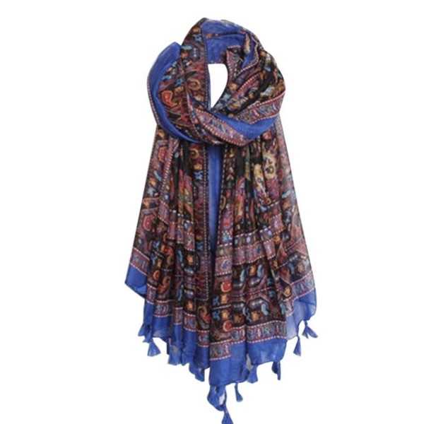 Scarves-Saingace Women Winter Autumn Cotton Boho Wrap Shawl Tassel Scarves - Blue - CJ12L8P84VJ