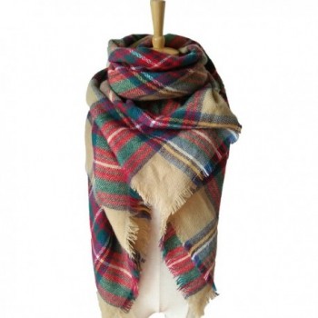 Women's Warm Blanket Scarf Plaid Tartan Tassels Stylish Soft Wrap Shawl Wancy - 0 Khaki - CI1883SXDDG