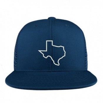 Trendy Apparel Shop Texas State Outline Embroidered Cotton Flat Bill Mesh Back Trucker Cap - Navy - C6185YHONHD