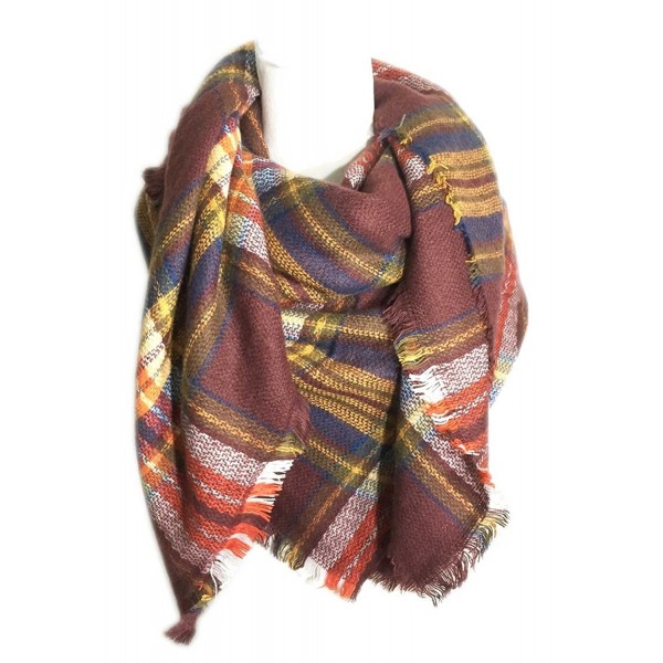 Aesthetinc Classic Oversize Multi Color Plaid Design Frayed Blanket Scarf - Brick - CG128TDIVXT