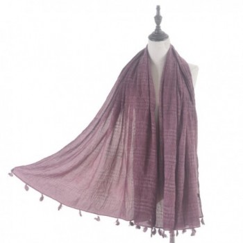 Aquazolax Women Soft Solid Color Checked Long Scarf Shawl with Tassel - Burgundy Red - CQ1872OGR5R