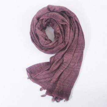 Women Soft Solid Color Checked Long Scarf Shawl with Tassel - Burgundy ...