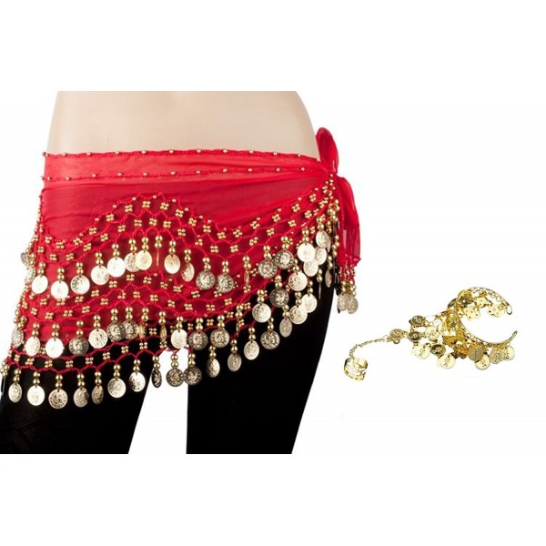 Bellylady Gold Coins Belly Dance Hip Scarf- Wholesale Dance Belt & Gypsy Bracelet - Red - CH11HTH16HF