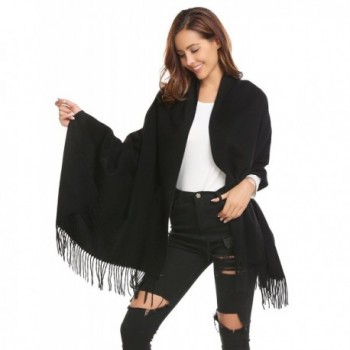 Chigant Women Cashmere Scarf Wraps Shawls with Tassel Soft Warm Wraps Scarves Oversize 35.4 X 28.3 inch - Black - CL186ZWCSM4