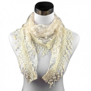 Rumas Fashion Lace Tassel Sheer Floral Print Triangle Mantilla Scarf Shawl - Beige - CZ12MOHG10L