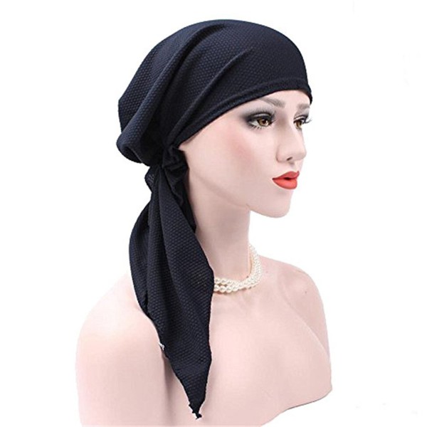 Litetao Women Muslim Stretch Turban Hat Hair Loss Multifunctional Head Scarf Wrap - Navy - CT186U89MYY