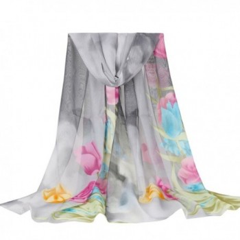 E-Clover Lightweight Chiffon Sheer Scarves: Women's Fashionable Flower Print Scarf - Gray - CS186IENTLM