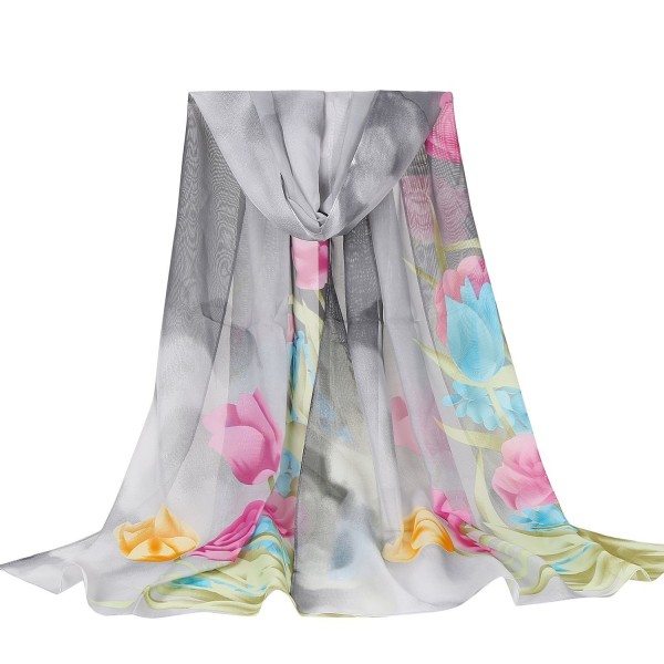 E-Clover Lightweight Chiffon Sheer Scarves: Women's Fashionable Flower Print Scarf - Gray - CS186IENTLM