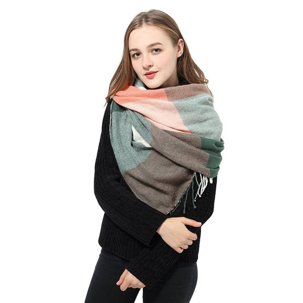 Blanket Scarf Women Plaid Scarf Pashmina Pink Winter Scarf Wrap Shawl ...