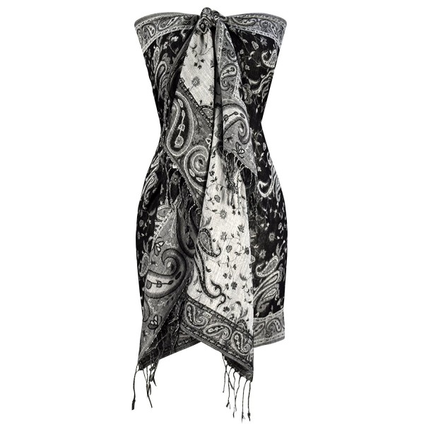 Peach Couture Elegant Double Layer Reversible Paisley Pashmina Shawl Wrap Scarf - Black and White - CS186AD07IH