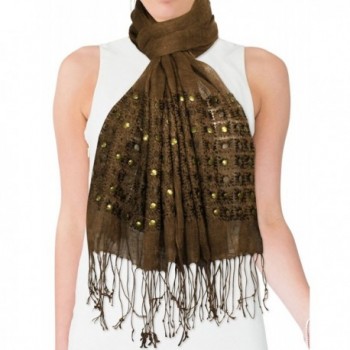 Linen Fashion Hand Embroidered Flowers & Rivets Long Scarf Shawl - Brown - C61157WVIJ5