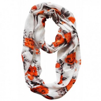 Peach Couture Womens Soft Vintage Floral Print Sheer Infinity Loop Circle Scarf - Orange - CZ11JYX9CYB