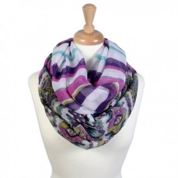 Scarfand's Ethnic Tribal Aztec Print Infinity Sheer Scarf Wrap Collection - With Stripes Purple - C41890OW46T