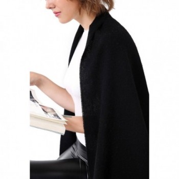 Aqueena 100% Lamb Wool Winter Wrap Shawl Oversized Scarf - Black - CP188A0OHEO