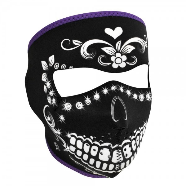 ZANheadgear Neoprene Full Face Mask- Muerte with Rhinestones - Muerte With Rhinestones - C111DD6F7N5