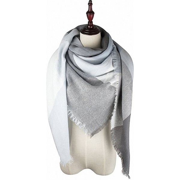 Women's Winter Stylish Large Plaid Warp Scarf Wrap Warm Kerchief Shawl Blanket - Light Grey - CK188CASXSY