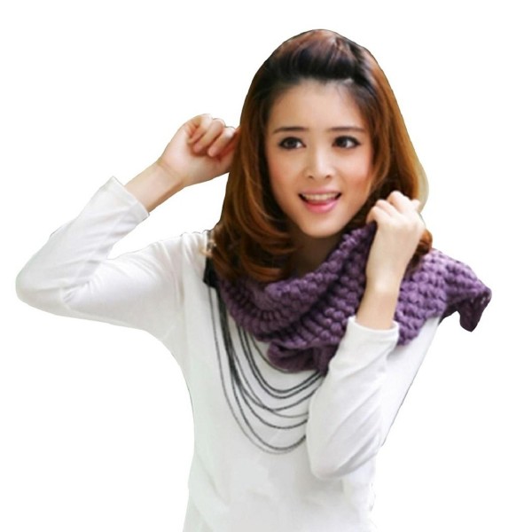 Shuohu Women's Knit Circle Loop Crochet Infinity Snood Scarf Winter Warm Neck Scarf - Dark Purple - CG12O4TH4UI