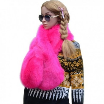 VamJump Women Men 2015 Winter Warm Long Thick Scarves Faux Fox Fur Collar Scarf - Rose Red - CD127AOVSLJ