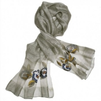 S&S Women Silk Wool Guaze Embroidered Floral Scarves Soft Long Shawl Wrap 35"x75" - 2-gray - CO184WK2IRC