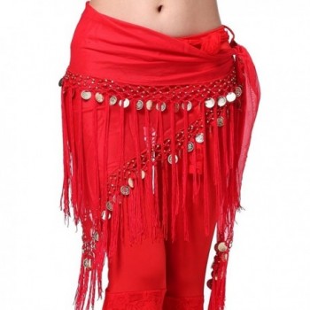 ZLTdream Women's Belly Dance triangler Hip Scarf With Coins - Red - CF11L0F8MOR