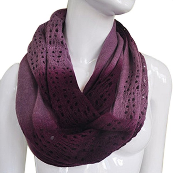 JET-BOND Light Infinity Scarf Hollow Blooming Contrast Color FP03 Knitted Women Winter - Dark Purple - CU187EXEOQT