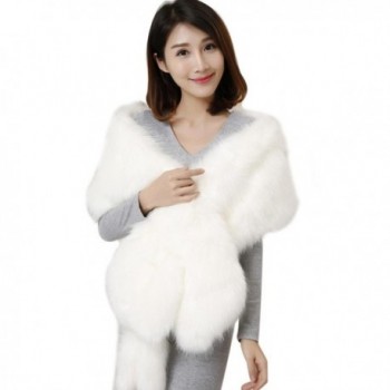 Deamyth Women Long Faux Fur Scarf Imitated Fox Fur Cape Stole Shawl Wrap Winter - White - CW12NUP60T2