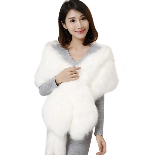 Deamyth Women Long Faux Fur Scarf Imitated Fox Fur Cape Stole Shawl Wrap Winter - White - CW12NUP60T2