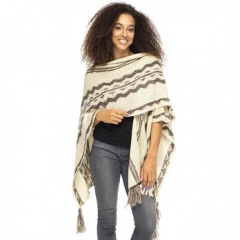 Back From Bali Womens Knit Ruana Blanket Scarf Wrap Shawl Poncho Boho Tribal Print - Cream Taupe - CA182YD4SYL